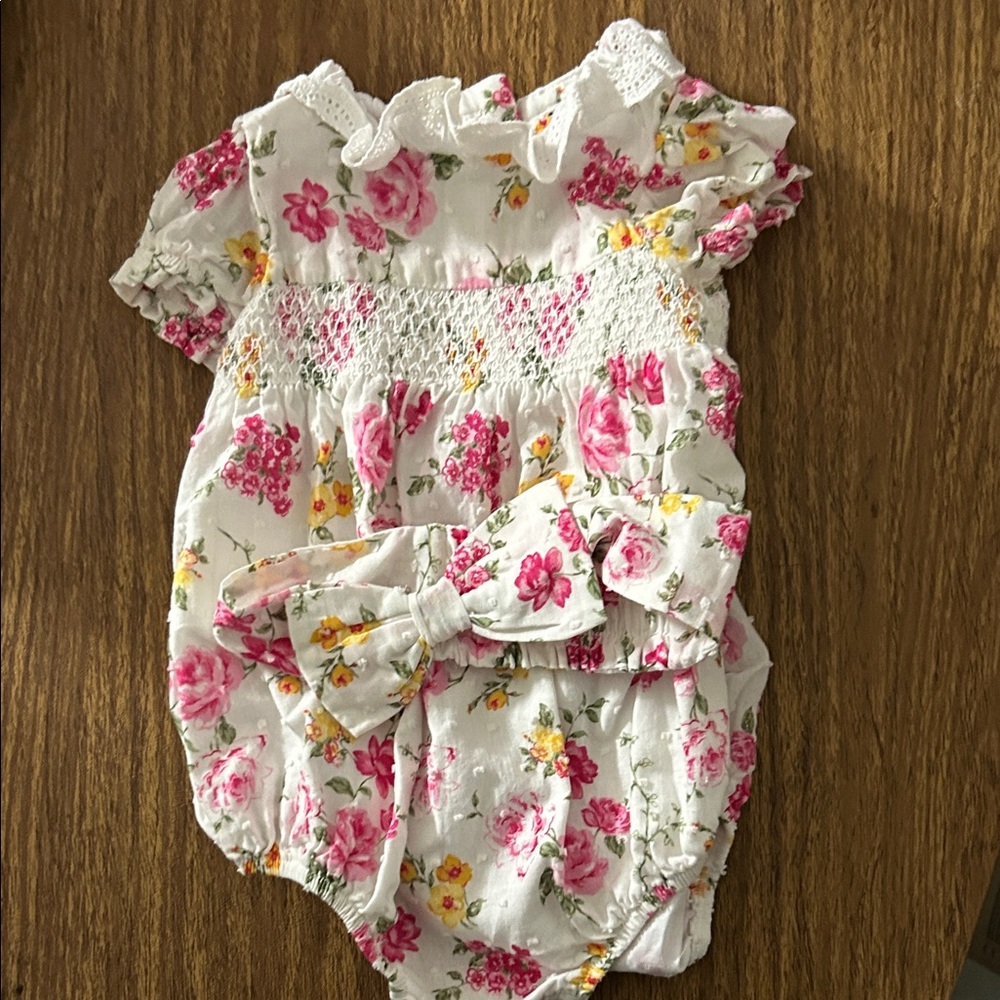 Little Me Floral Bodysuit - Pink and White